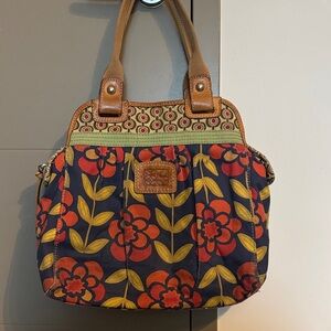 Fossil Navy and Red Floral Shoulder Bag